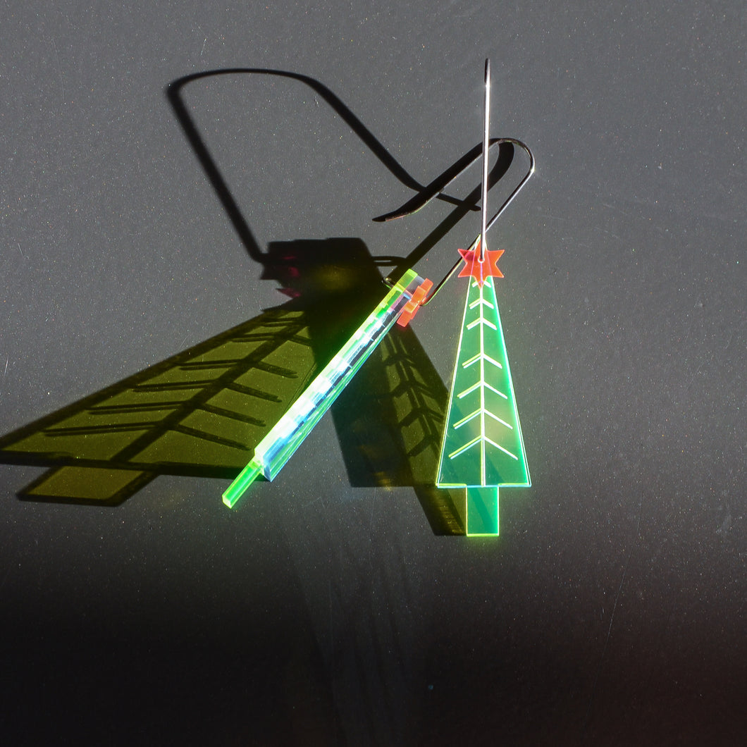 Neon Christmas Tree Earrings