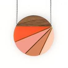 Geometric sun ray necklace in orange, coral, tan, blush pink