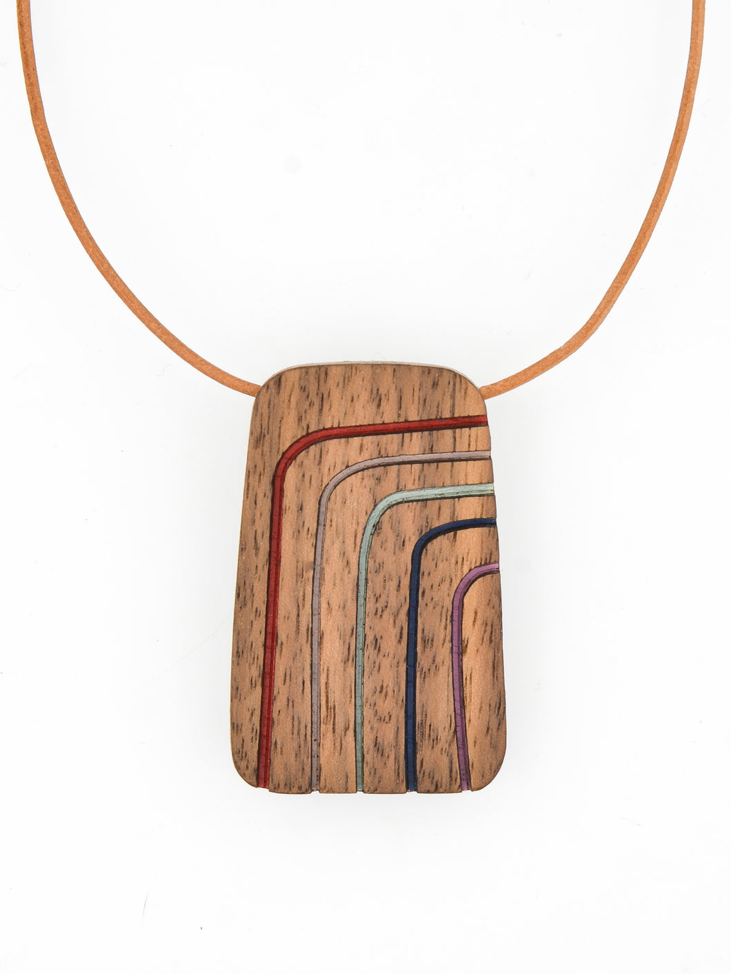 Asa Handcrafted Walnut Wood Pendant Necklace with Rainbow Curve Design
