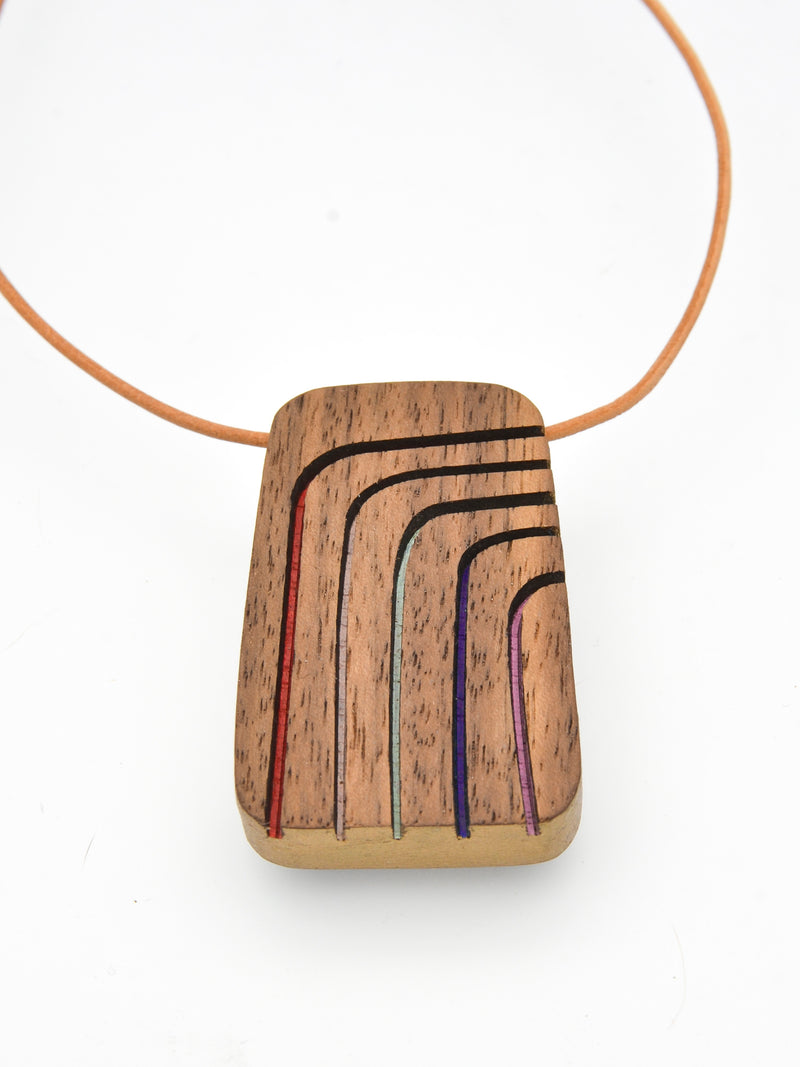 Asa Handmade Walnut Wood Pendant Necklace - Reversible Rainbow