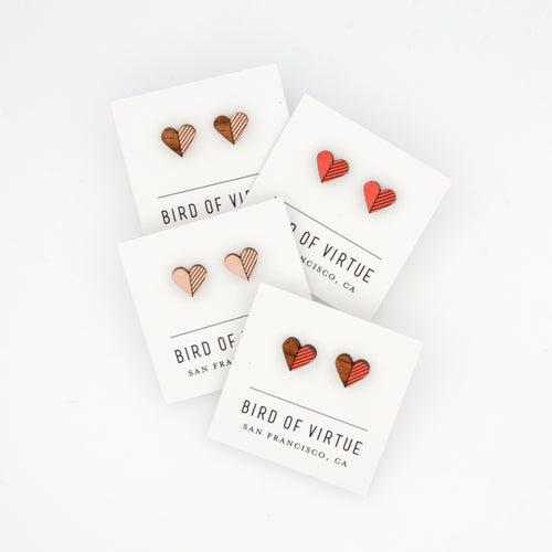 Wooden Heart Studs