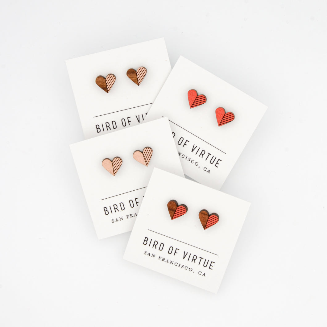 Wooden Heart Studs